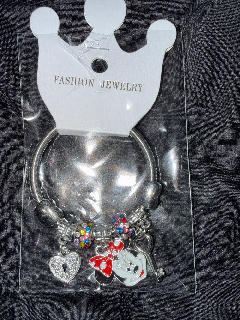 Silver-Tone Kids Charm Bracelet with Red-Accent Minnie Style Charm